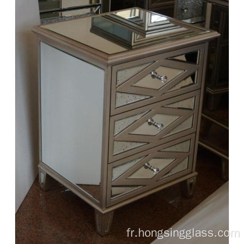 MDF en or antique en miroir 3 Tiroir au chevet